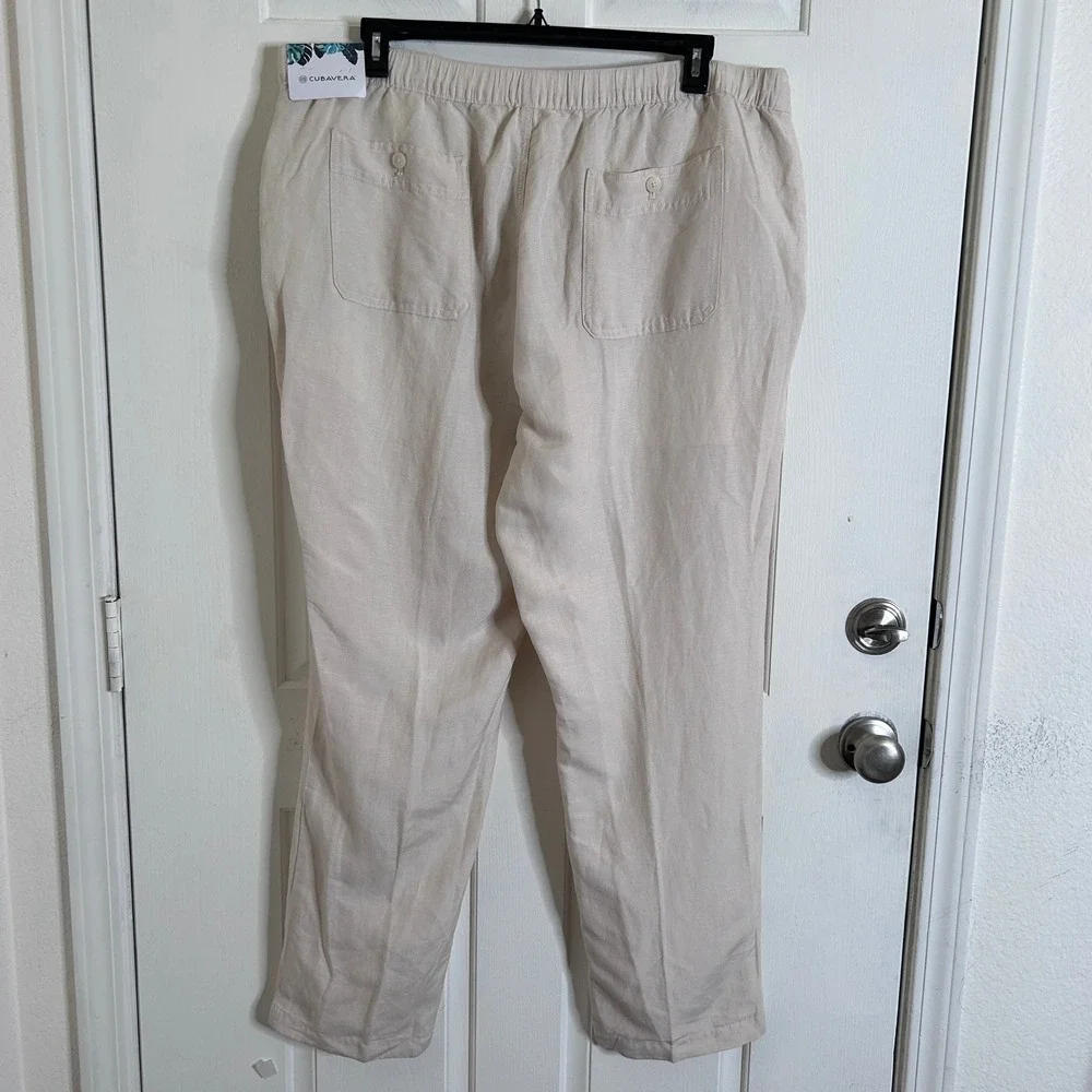 NWT Cubavera Core Drawstring Linen Blend Straight Leg Pants Cream Men's XXL‎